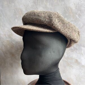 Vintage brown & cream tweed newsboy cap | unisex | costume BX26